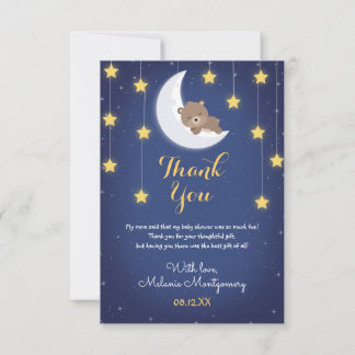 Tarjeta De Agradecimiento Oso Durmiendo Te Ama La Luna Detrás Baby Shower