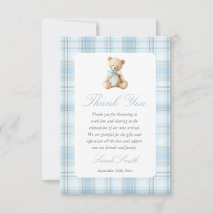 Tarjeta De Agradecimiento Oso Elegante Fiesta de Bebé Niño