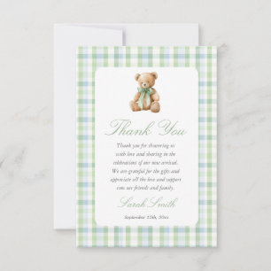 Tarjeta De Agradecimiento Oso Elegante Fiesta de Bebé Niño