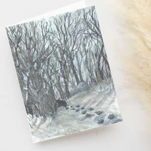 Tarjeta De Agradecimiento Oso en blanco de color de agua en un bosque de nie
