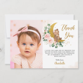 Tarjeta De Agradecimiento Oso floral sonrojado Luna creciente Cumpleaños Fot