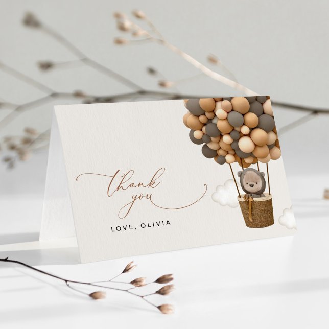 Tarjeta De Agradecimiento Oso, globos pardos, globo de aire caliente, Baby S (Subido por el creador)