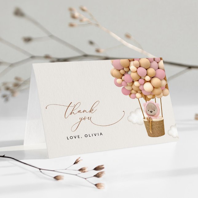 Tarjeta De Agradecimiento Oso, globos rosados, globo de aire caliente, Baby  (Subido por el creador)