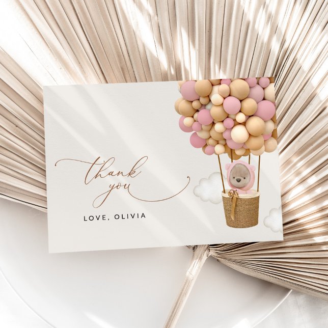 Tarjeta De Agradecimiento Oso, globos rosados, globo de aire caliente, Baby  (Subido por el creador)