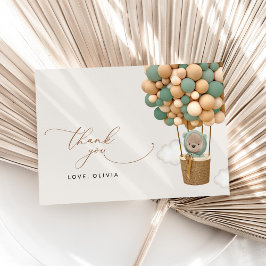 Tarjeta De Agradecimiento Oso, globos verdes, globo de aire caliente, Baby S