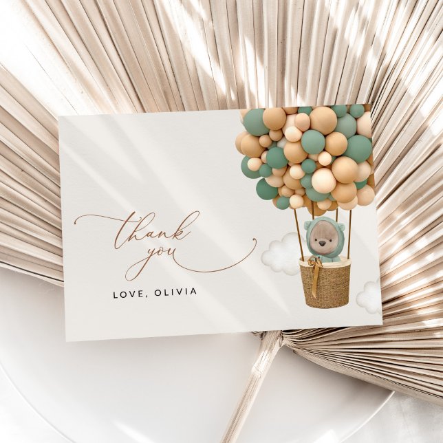 Tarjeta De Agradecimiento Oso, globos verdes, globo de aire caliente, Baby S (Subido por el creador)