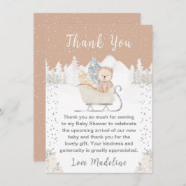 Tarjeta De Agradecimiento Oso Invierno Marrón Trineo Baby Shower