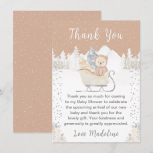 Tarjeta De Agradecimiento Oso Invierno Marrón Trineo Baby Shower