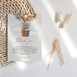 Tarjeta De Agradecimiento Oso lindo, globos azules, primer cumpleaños