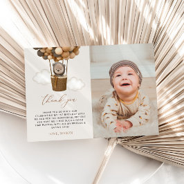 Tarjeta De Agradecimiento Oso lindo, globos marrones, primer cumpleaños