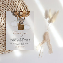 Tarjeta De Agradecimiento Oso lindo, globos marrones, primer cumpleaños