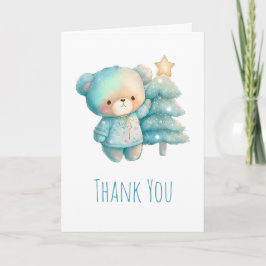 Tarjeta De Agradecimiento Oso lindo y árbol de Navidad
