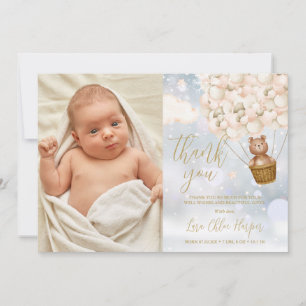 Tarjeta De Agradecimiento Oso Lindo Y Globos Invierno Bebé Cumpleaños Foto