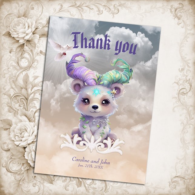 Tarjeta De Agradecimiento Oso mágico en purpurina pastel. (Subido por el creador)