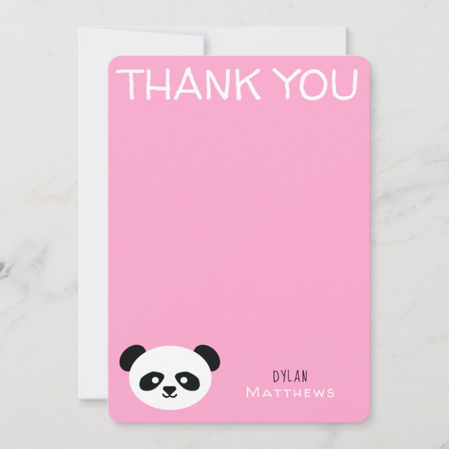 Tarjeta De Agradecimiento Oso Panda Kawaii Personalizado Rosa Gracias (Anverso)