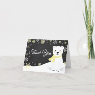 Tarjeta De Agradecimiento Oso Polar De Invierno Copo De Nieve Tiza Amarilla