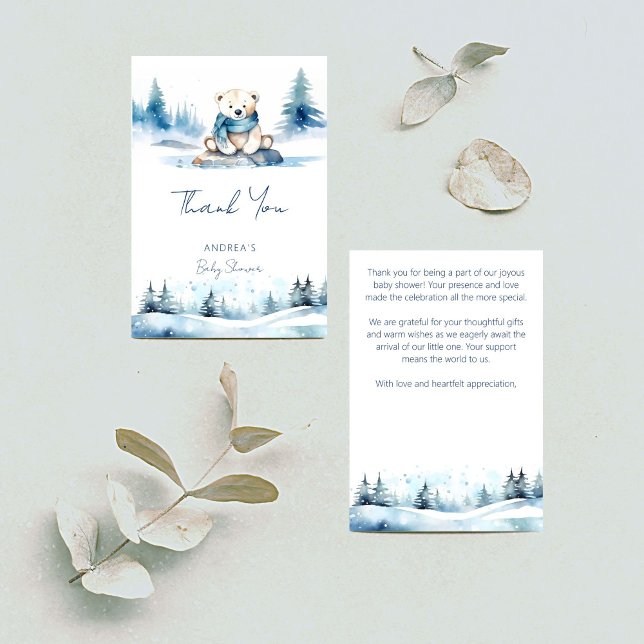 Tarjeta De Agradecimiento Oso polar de invierno espera la ducha de bebé (Polar bear winter bearly wait baby shower thank you card cute polar bear with scarf snow thank you)