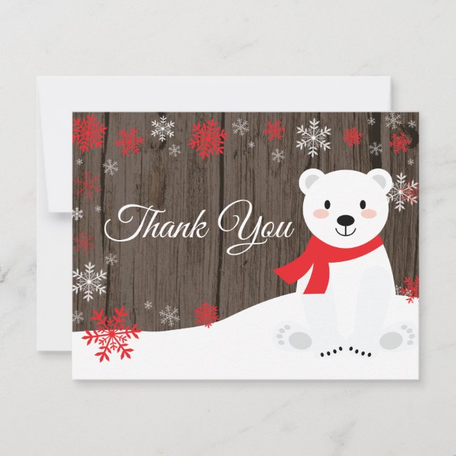 Tarjeta de agradecimiento Oso Polar Rojo Copo de N (Anverso)