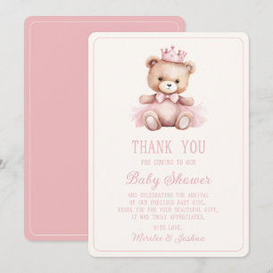 Tarjeta De Agradecimiento Oso Princesa Rosa Bebé Niña Baby Shower