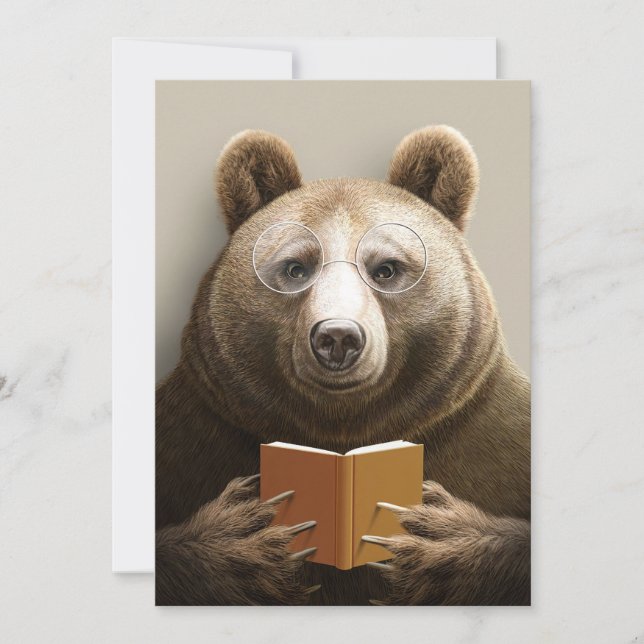 Tarjeta De Agradecimiento Oso Regalo Lector Leyendo Un Libro (Anverso)