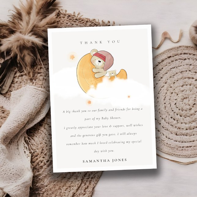 Tarjeta De Agradecimiento Oso rosa somnoliento sobre Chica de la Luna Baby S (Subido por el creador)
