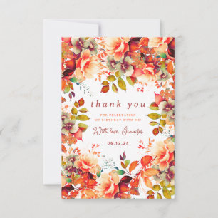 Tarjeta De Agradecimiento Otoño Acuarela Floral Cumpleaños Gracias