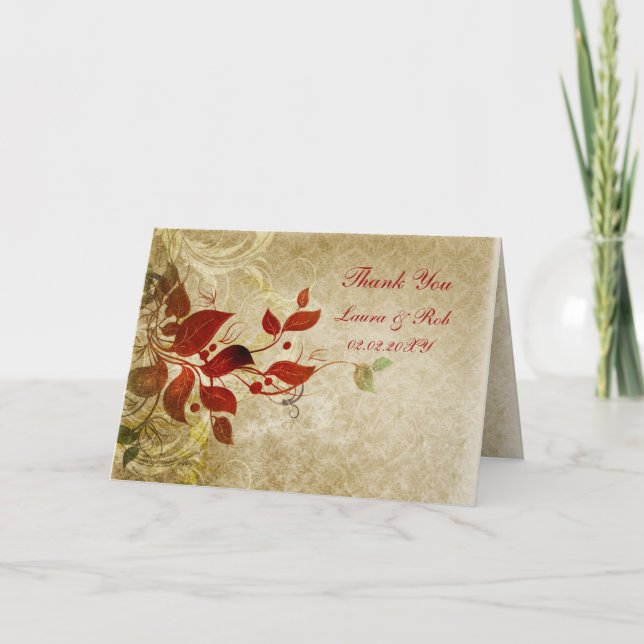 Tarjeta De Agradecimiento otoño boda marrón otoño Gracias (Anverso)