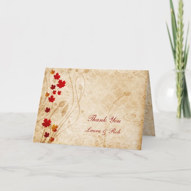 Tarjeta De Agradecimiento otoño boda marrón otoño Gracias (Anverso)