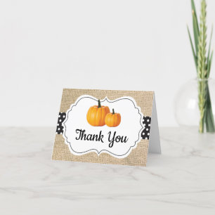 Tarjeta De Agradecimiento Otoño Calabaza Naranja Blanco y Negro Arpillera