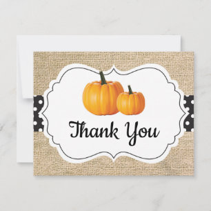 Tarjeta De Agradecimiento Otoño Calabaza Naranja Negro y Blanco Arpillera