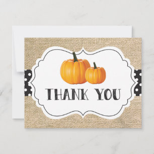 Tarjeta De Agradecimiento Otoño Calabaza Naranja Negro y Blanco Arpillera
