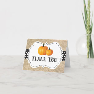 Tarjeta De Agradecimiento Otoño Calabaza Naranja Negro y Blanco Arpillera