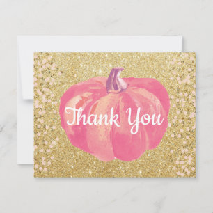 Tarjeta De Agradecimiento Otoño Calabaza Rosa Dorado Brillante