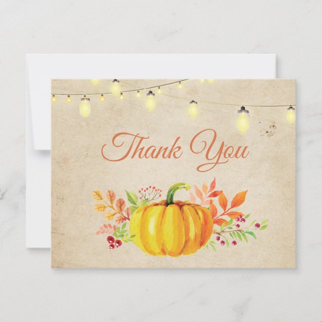 Tarjeta de agradecimiento otoño calabaza rústica (Anverso)