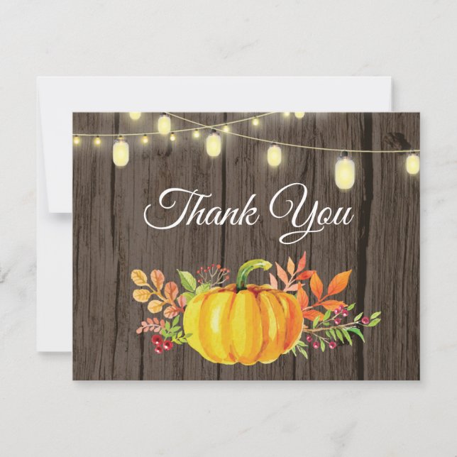 Tarjeta de agradecimiento otoño calabaza rústica (Anverso)