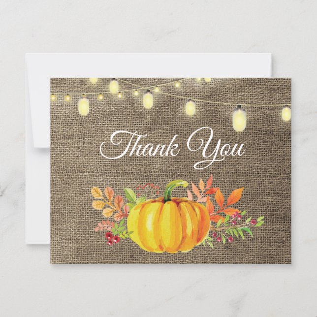 Tarjeta de agradecimiento otoño calabaza rústica (Anverso)