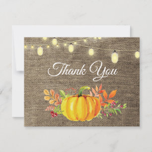 Tarjeta de agradecimiento otoño calabaza rústica