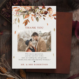 Tarjeta De Agradecimiento Otoño deja a un boda de fotografía rústico