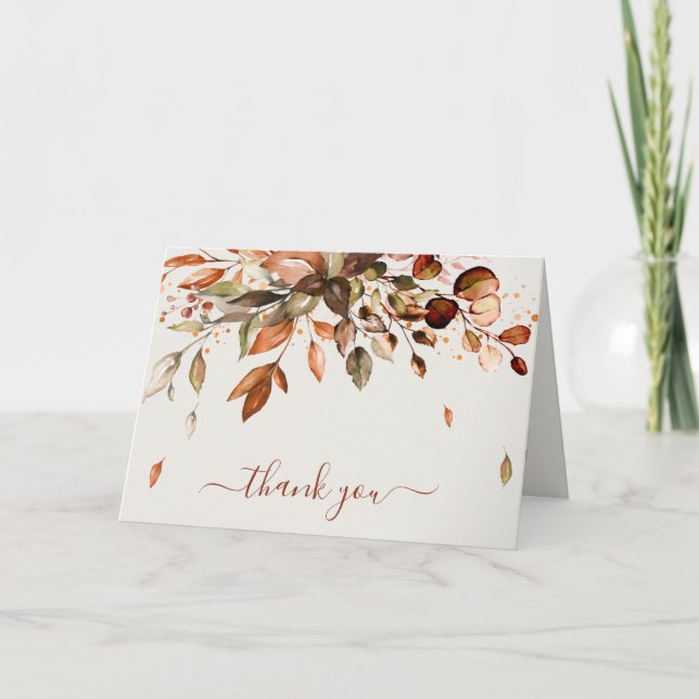 Tarjeta De Agradecimiento Otoño deja una ducha de novias rústica en el campo (Anverso)