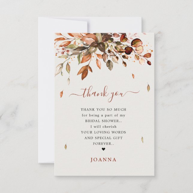 Tarjeta De Agradecimiento Otoño deja una ducha de novias rústica en el campo (Anverso)