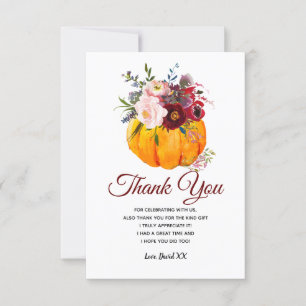 Tarjeta De Agradecimiento otoño, floral, calabaza