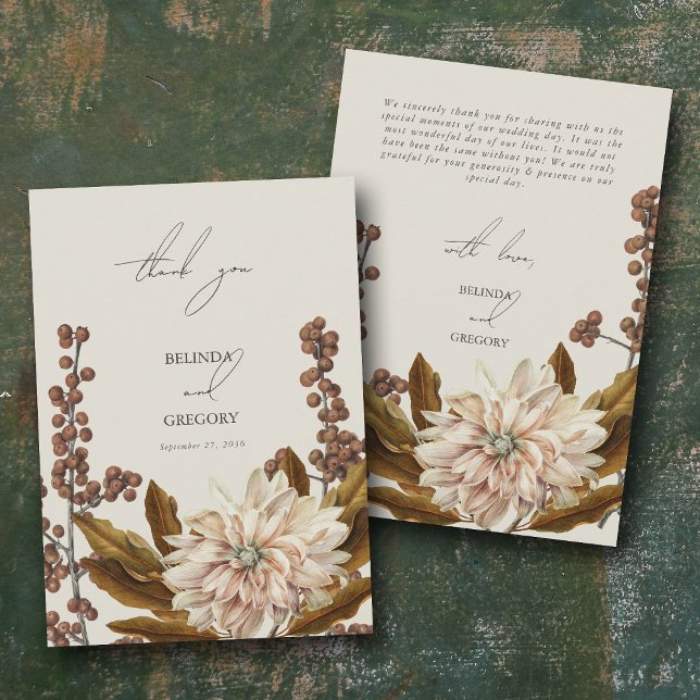 Tarjeta De Agradecimiento Otoño Floral Tones de tierra acuarela Boda otoño (Autumn Floral Earthy Tones Watercolor Fall Wedding Thank You Card)