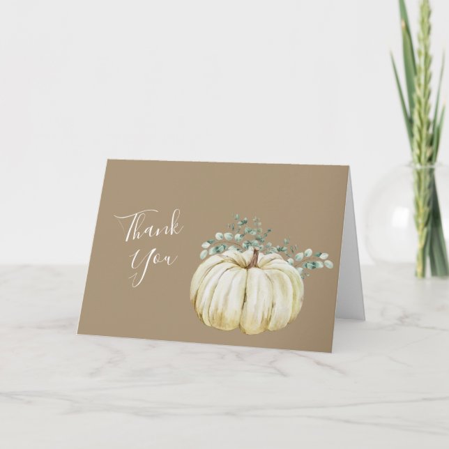 Tarjeta De Agradecimiento Otoño foto verde de calabaza blanca de otoño (Anverso)