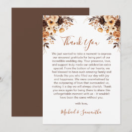 Tarjeta De Agradecimiento Otoño Marrón Rústico y Rosa Marfil Boda Campestre