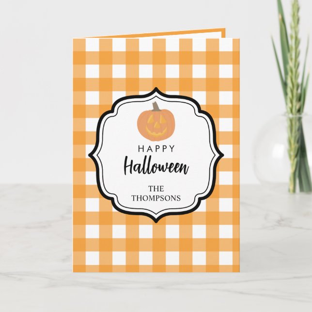 Tarjeta De Agradecimiento Otoño Naranja Tapar Calabaza Halloween (Anverso)