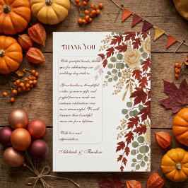 Tarjeta De Agradecimiento Otoño Romance Otoño Felicidad | Boda Marfil Borgoñ