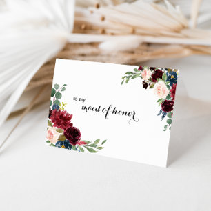 Tarjeta De Agradecimiento Otoño Rústico Borgoña Dama de Honor Gracias