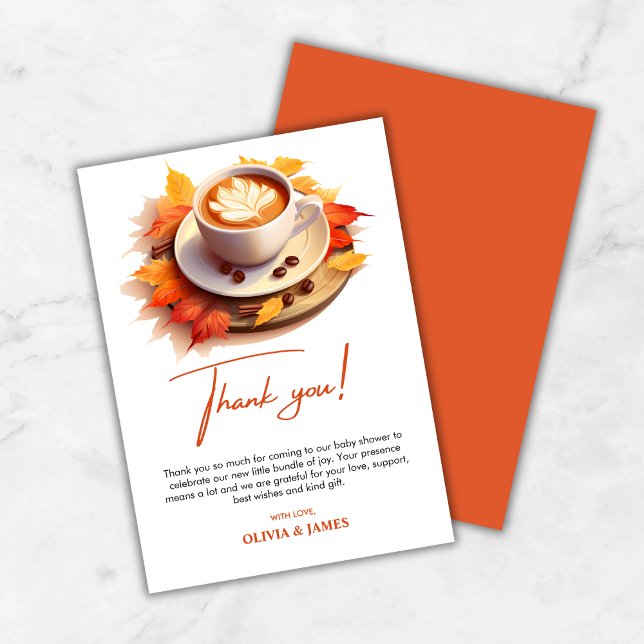 Tarjeta De Agradecimiento Otoño Una Bebé se Está Gestando Café Baby Shower  (Fall Autumn A Baby is Brewing Coffee Baby Shower Thank You Card )