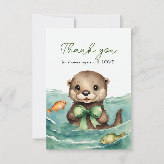 Tarjeta De Agradecimiento Otter Baby Gender Neutral Baby Shower Gracias (Anverso)