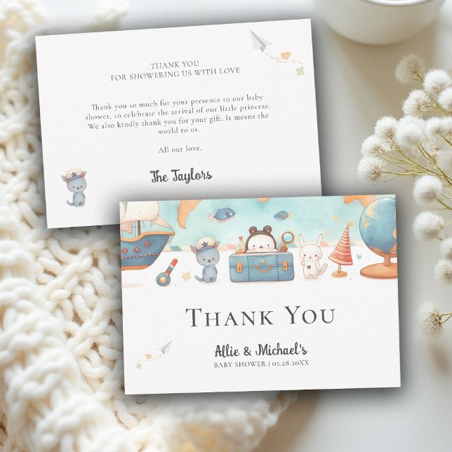 Tarjeta De Agradecimiento Our Greatest Adventure Map Neutral Baby Shower (our greatest adventure baby shower theme thank you card coed couple vintage neutral)